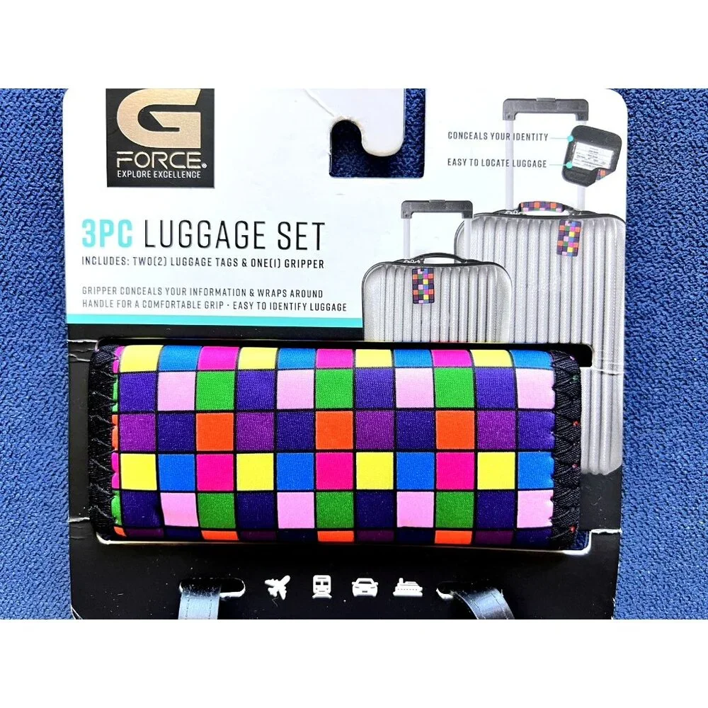 G Force 3 Pc Luggage Tags & Gripper Colorful Traveler Gift Suitcase ID Blocks